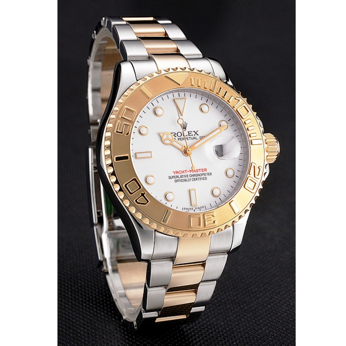 AAA Replica Watches Dial Tone Rolex White Two Bracelet Steel Yacht-Master Stainless Case Gold Bezel 0726